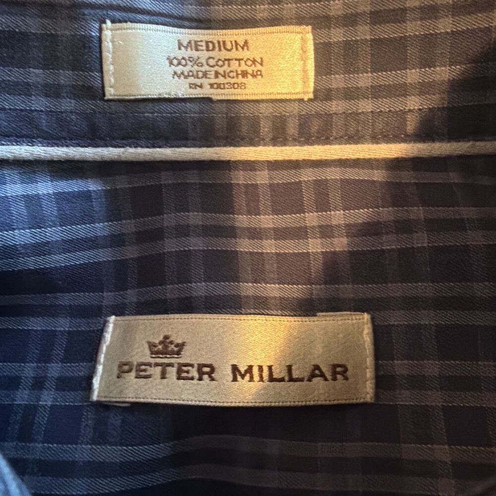 Peter Millar Men’s Plaid Button-Down Shirt Blue M - Picture 6 of 6